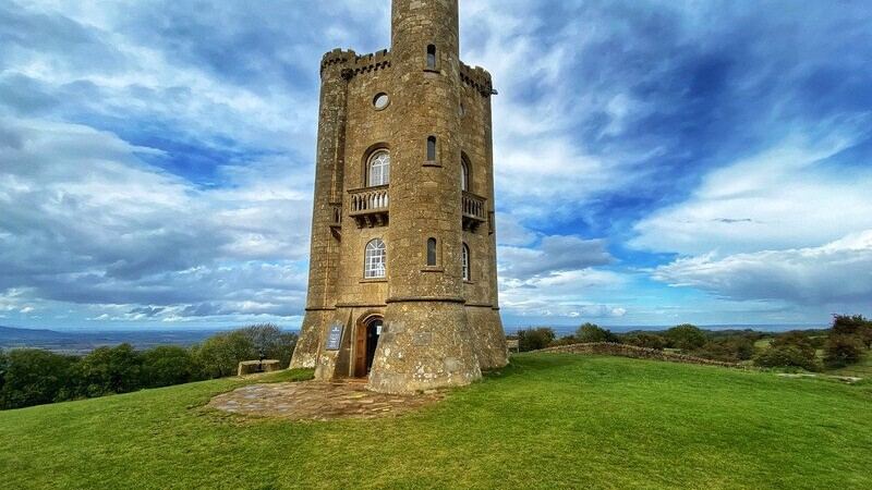 Broadway Tower under a wide sky